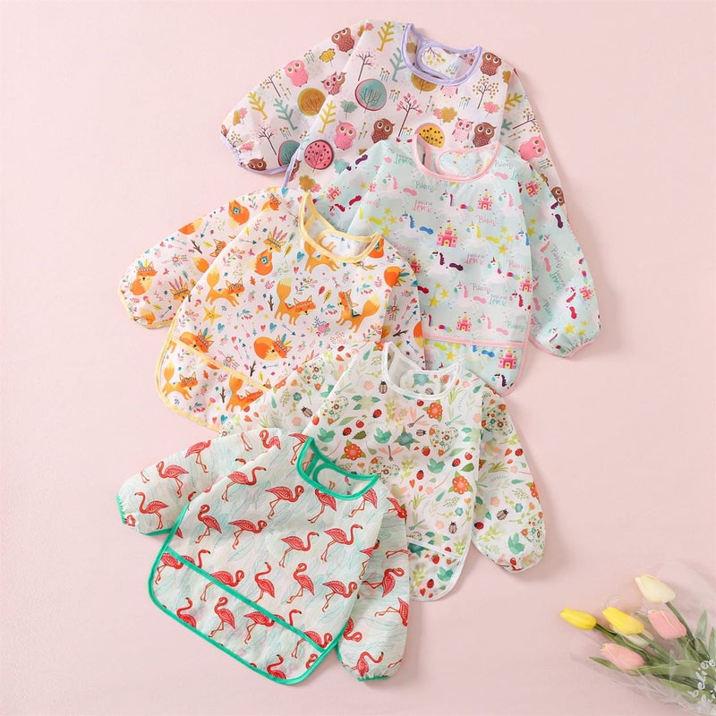 ElecMotive 5 Pack Long Sleeve Bib,Baby Toddler Waterproof Sleeved Bib for 6-30 Months Reusable with Catch-all Pocket - Image 2